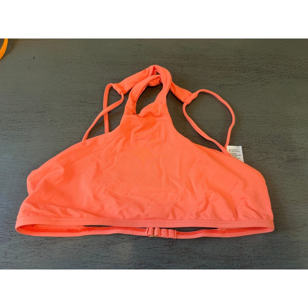 L*Space High Neck Halter Bikini Top Neon Peach Coral T-Back Medium TOP 113-M-PCH